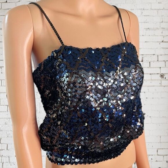 Vintage Benin & Clothes Elegant Sequin Camisole in Midnight Blue and Black - Picture 1 of 11
